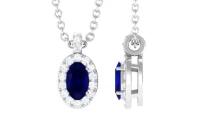 Blue Sapphire Pendant Necklace with Diamond