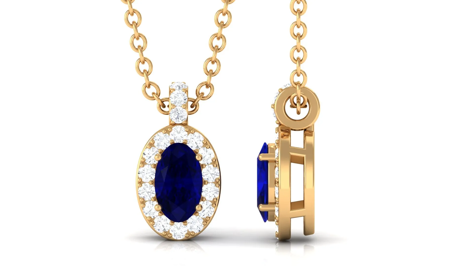 Blue Sapphire Pendant Necklace with Diamond