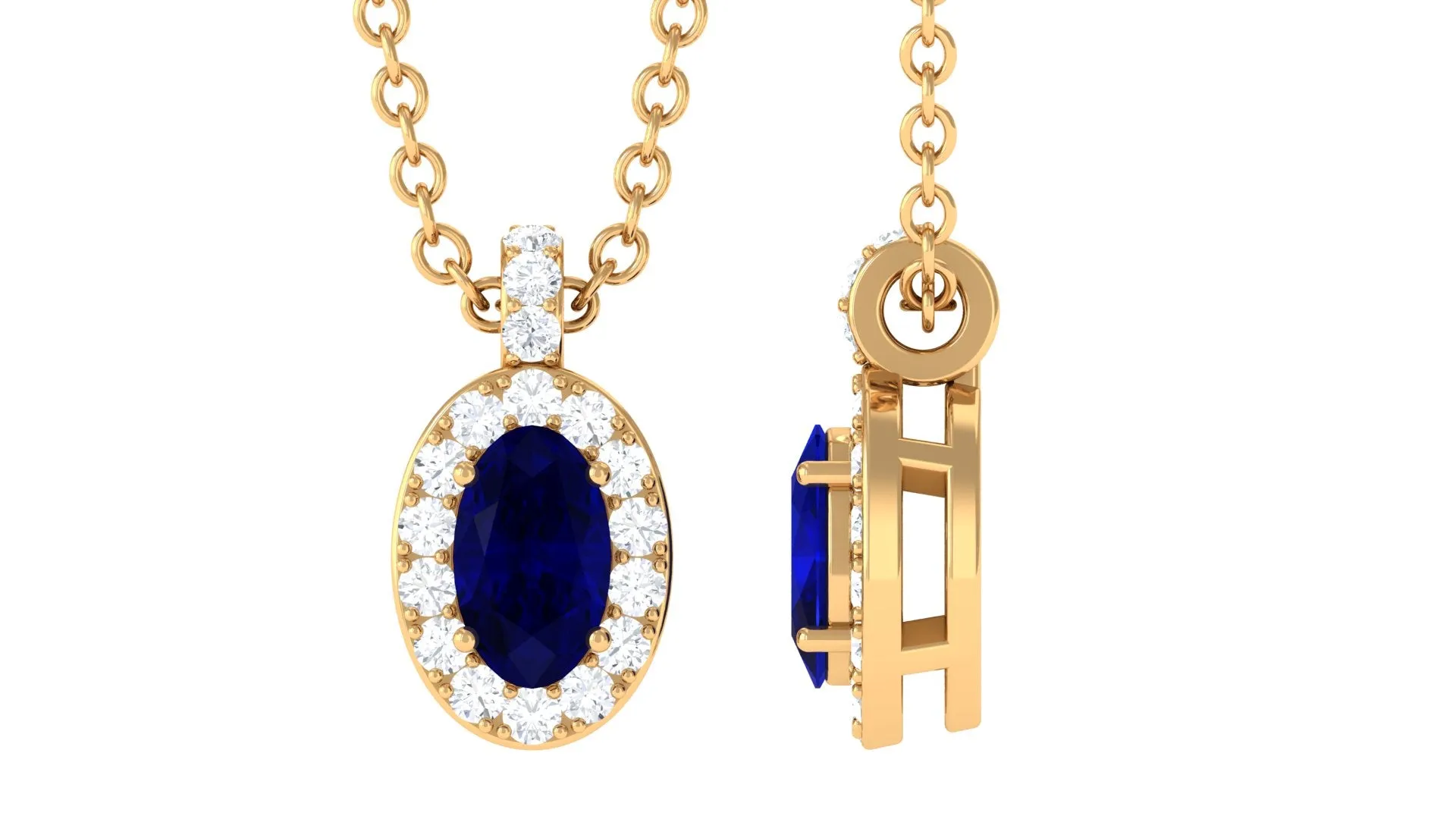 Blue Sapphire Pendant Necklace with Diamond