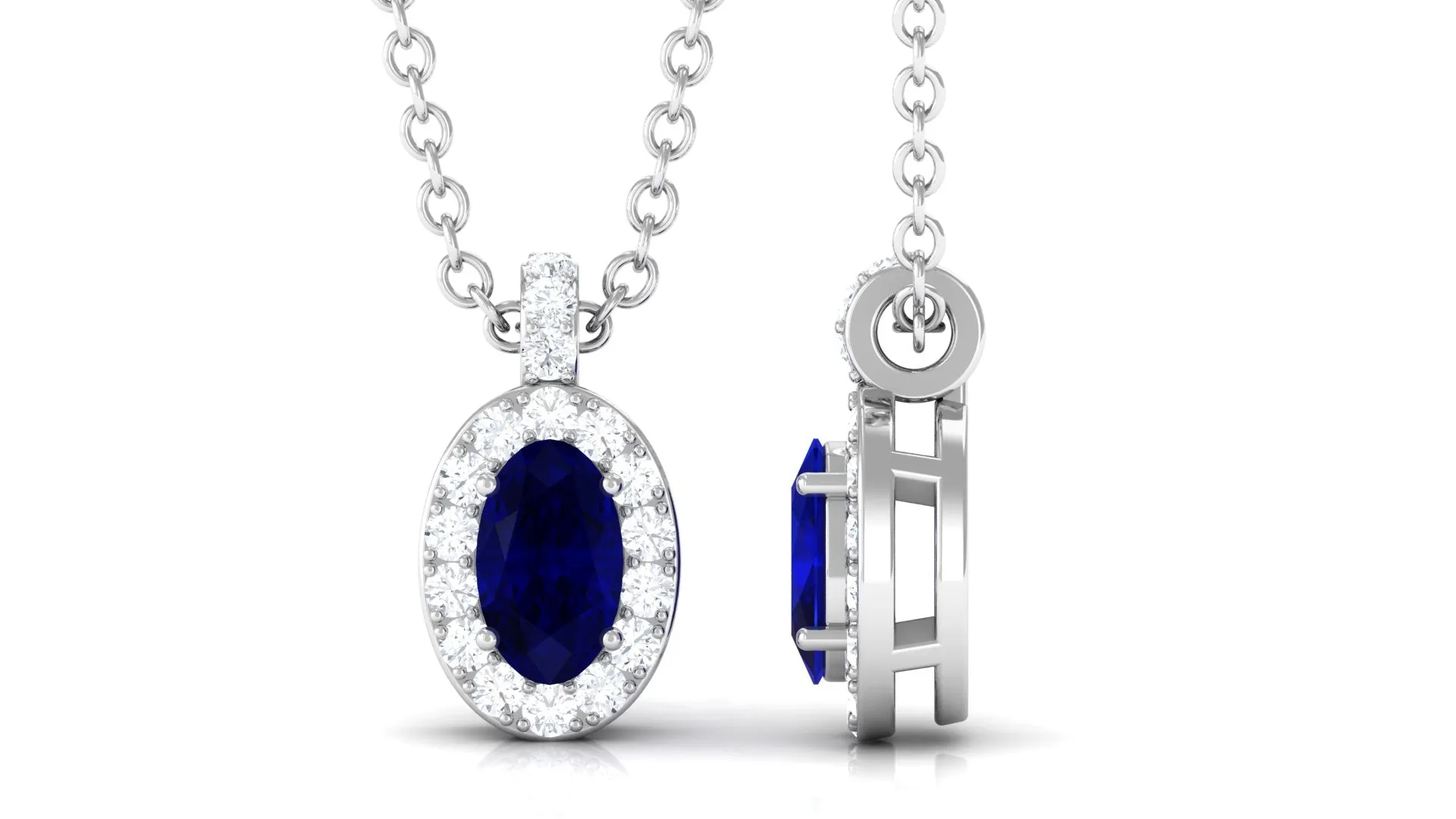 Blue Sapphire Pendant Necklace with Diamond