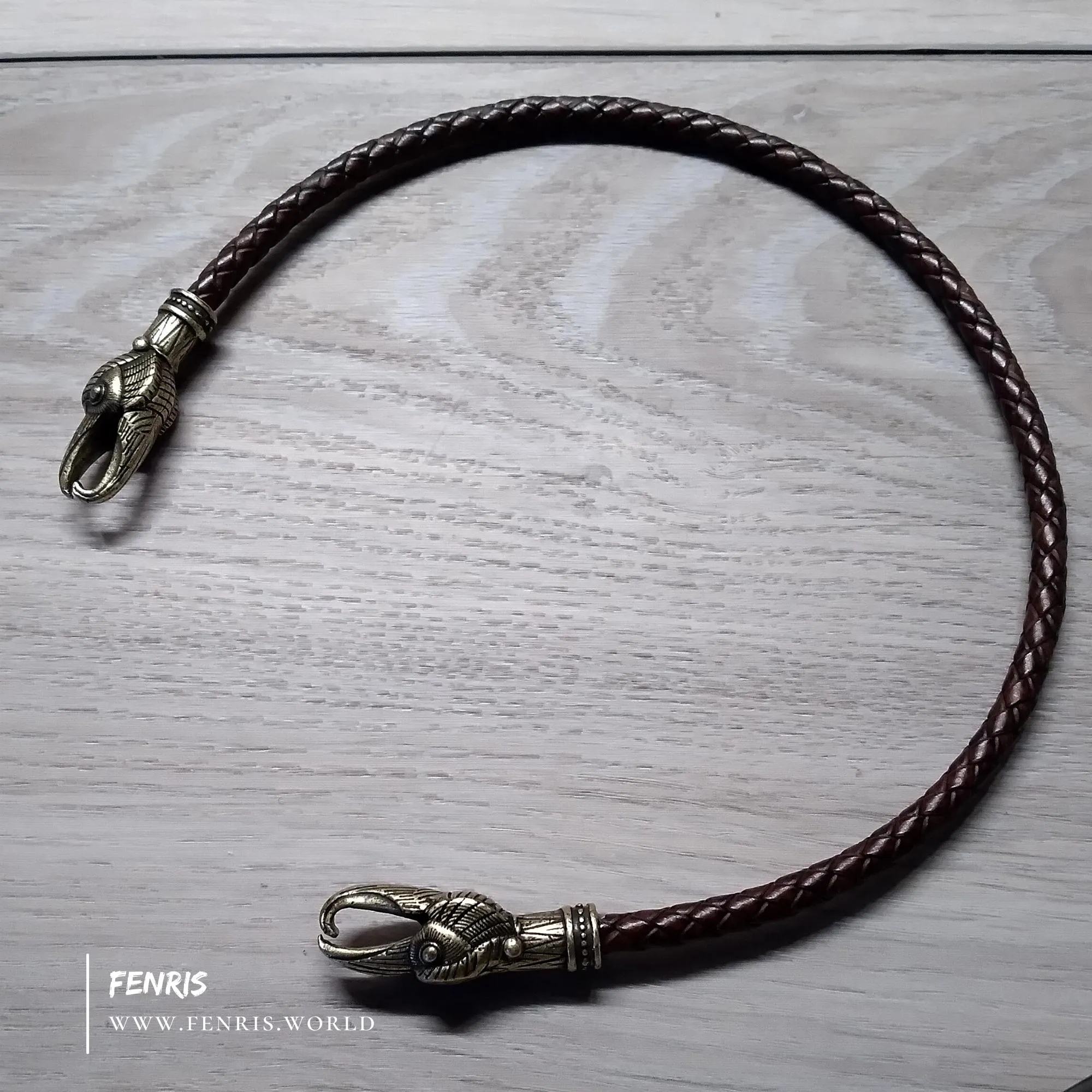 Bronze Big Raven Torc Brown Leather | Fenris