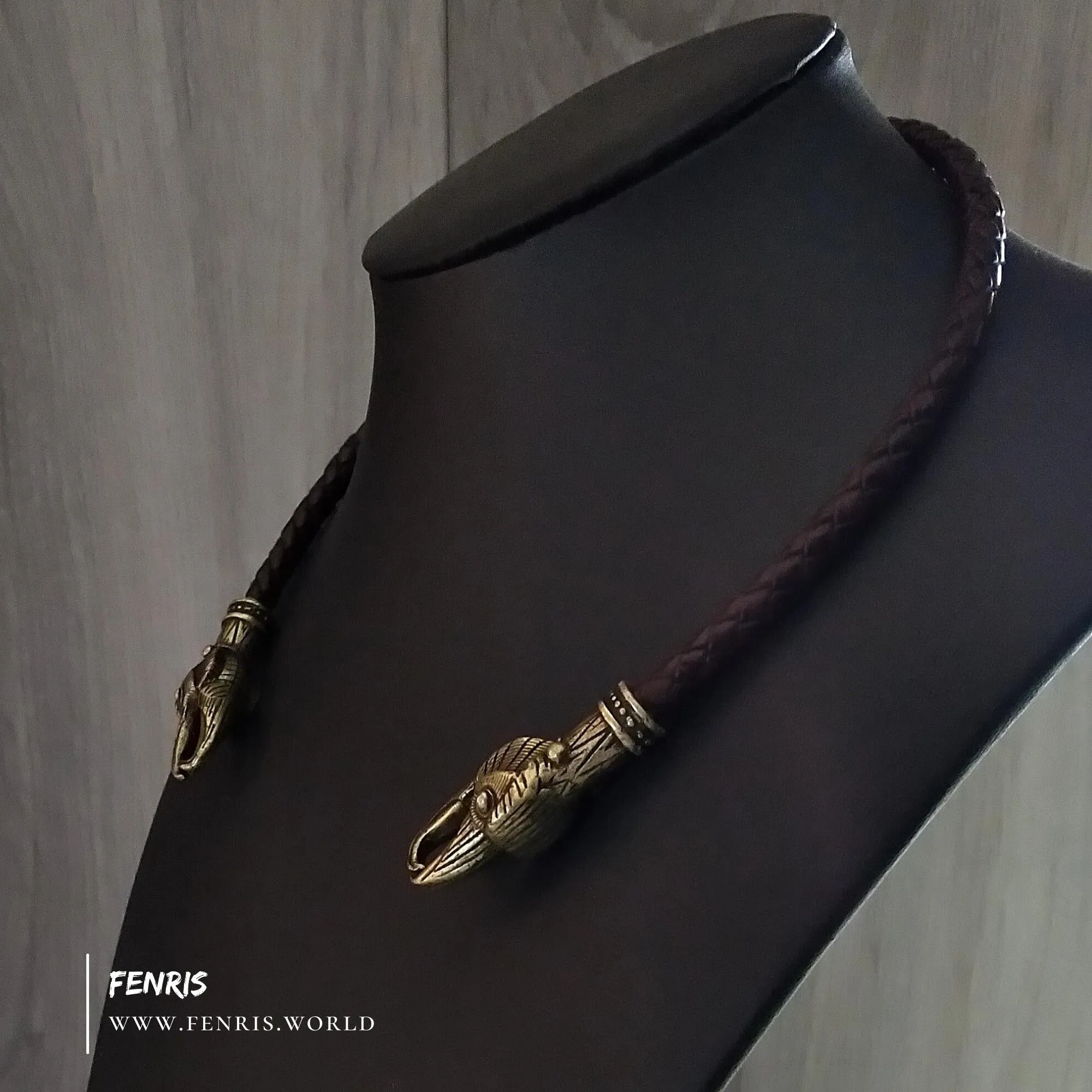 Bronze Big Raven Torc Brown Leather | Fenris