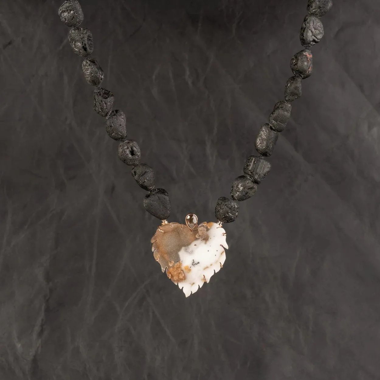 Brown and White Druzy Heart Clasp