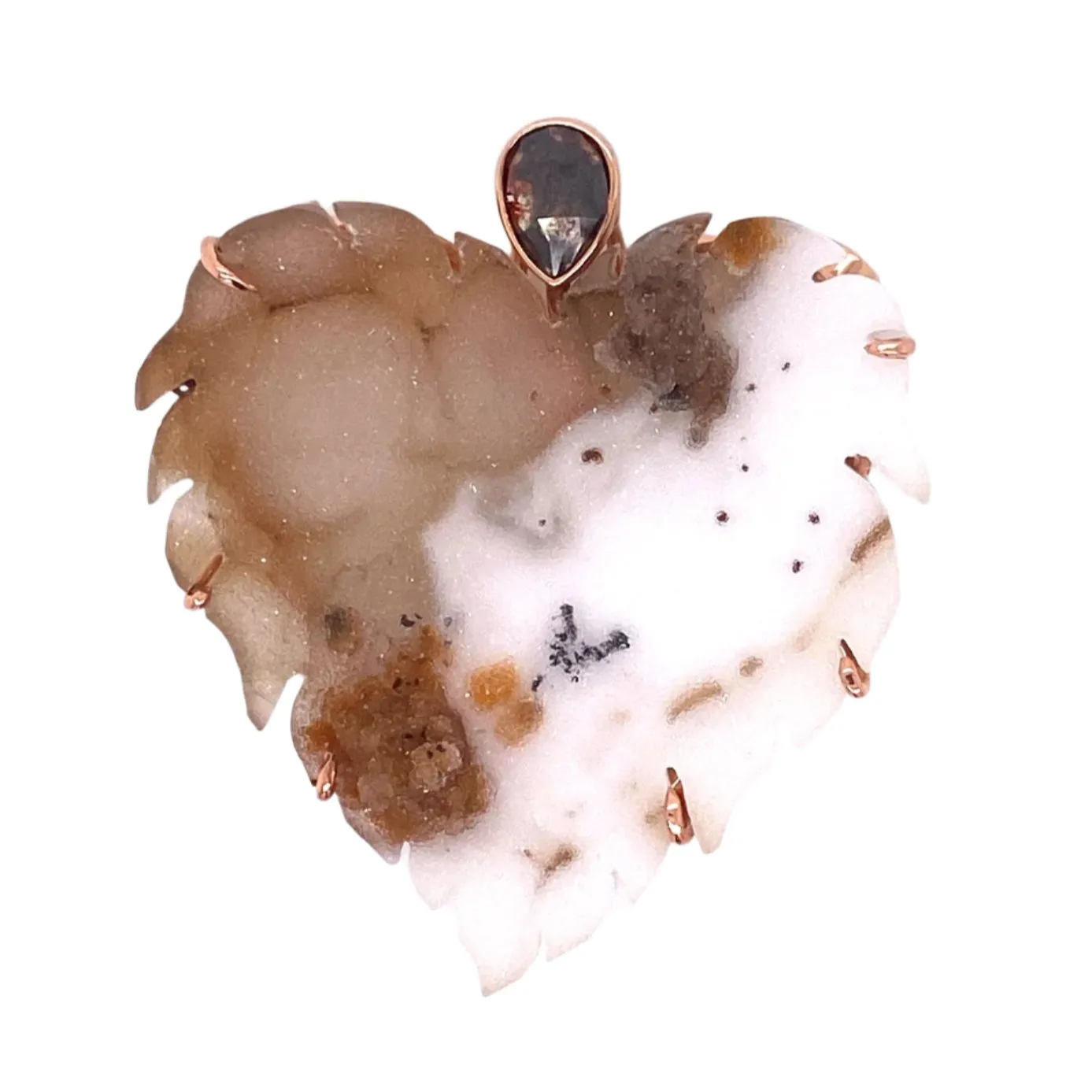 Brown and White Druzy Heart Clasp