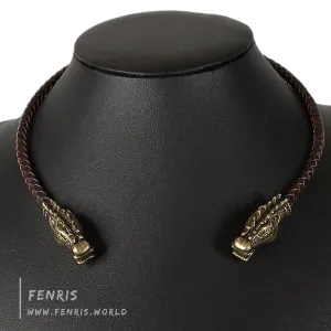 Celtic Torc Bronze Stag Brown Leather | Fenris