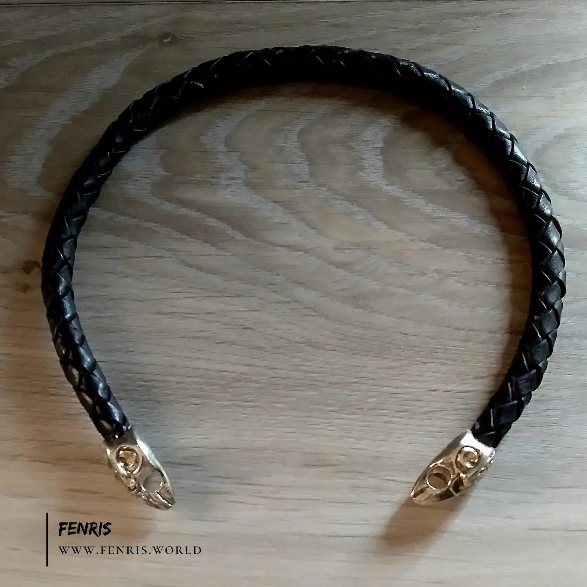 Celtic Torc Silver Raven Bird Black Leather | Fenris