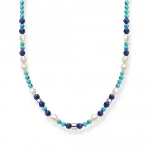 Charming Blue Stones And Pearls Necklace KE2162-775-7-L45V