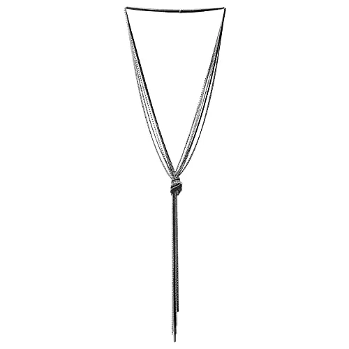 Chic Silver Black Lariat Necklace Tassel Pendant with Rhinestones, Multi-strand Long Chains Y-Shape