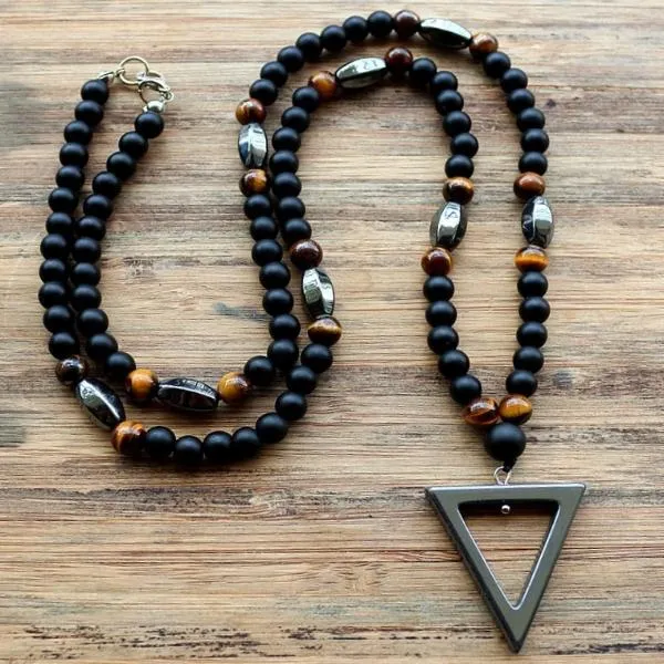 Classy Men Beaded Triangle Pendant Necklace