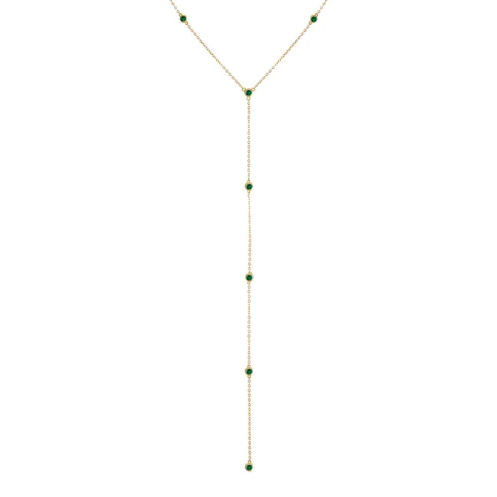 Colored CZ Bezel Station Lariat Necklace