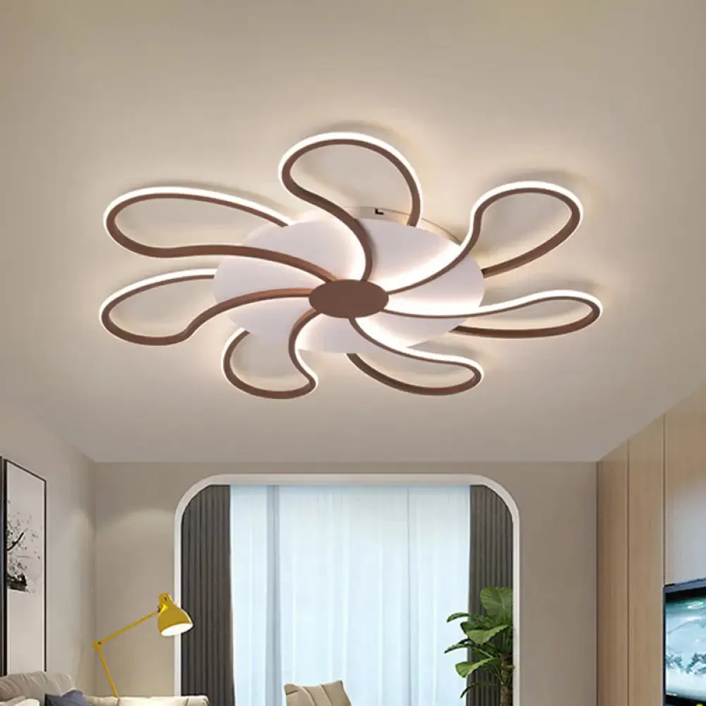 Contemporary Brown Acrylic Flush Light Fixture - Flower Design - 5/6/7 Heads - Ceiling Mounted - Warm/White Light - Wide Selection (31.5"/39"/46.5")