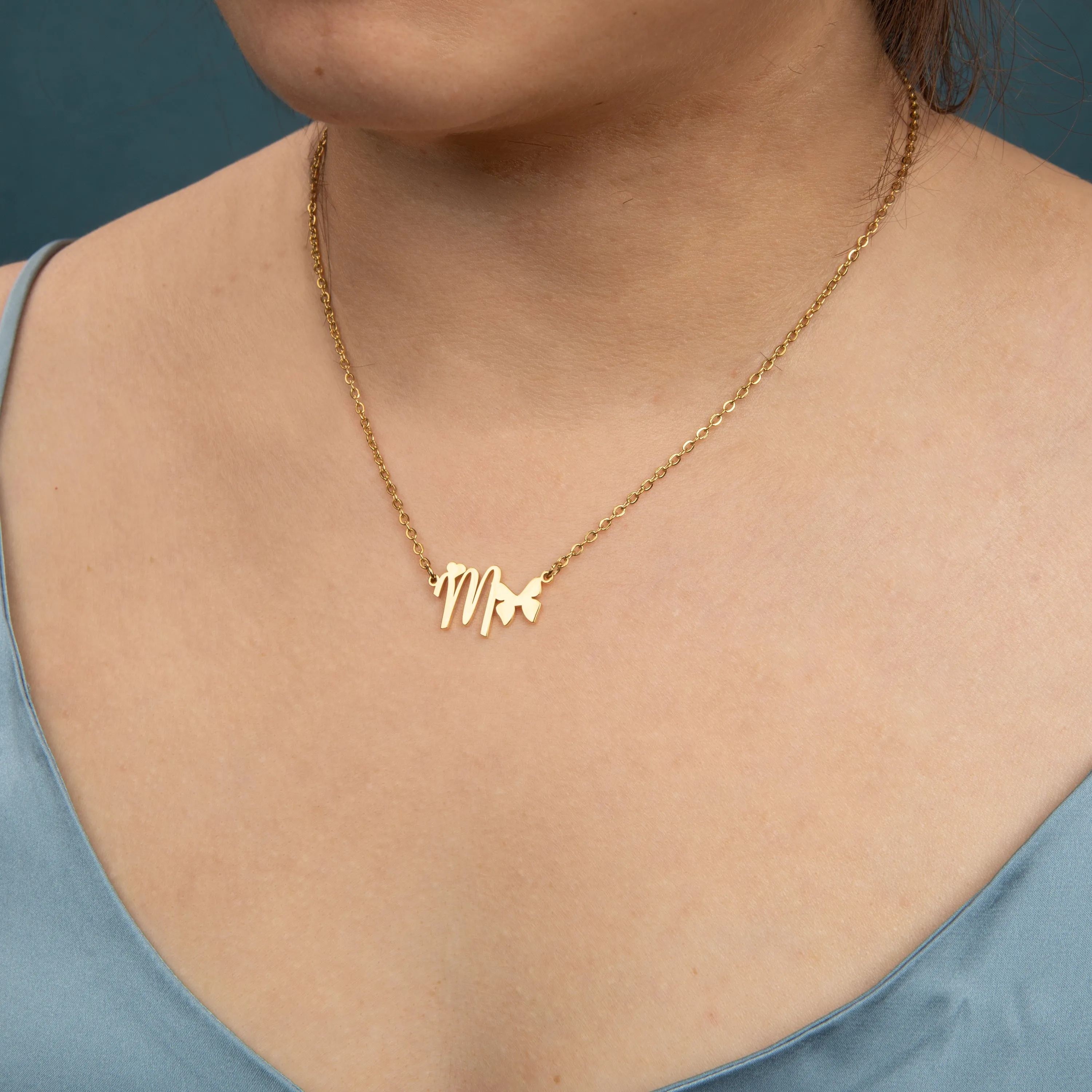 Customizable Initial Necklace with Heart and Butterfly