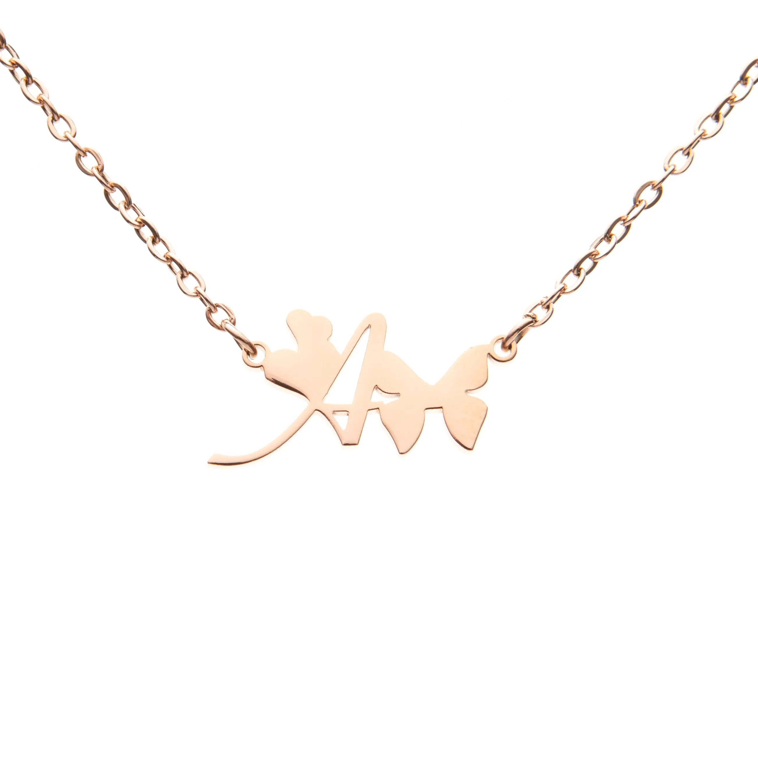 Customizable Initial Necklace with Heart and Butterfly