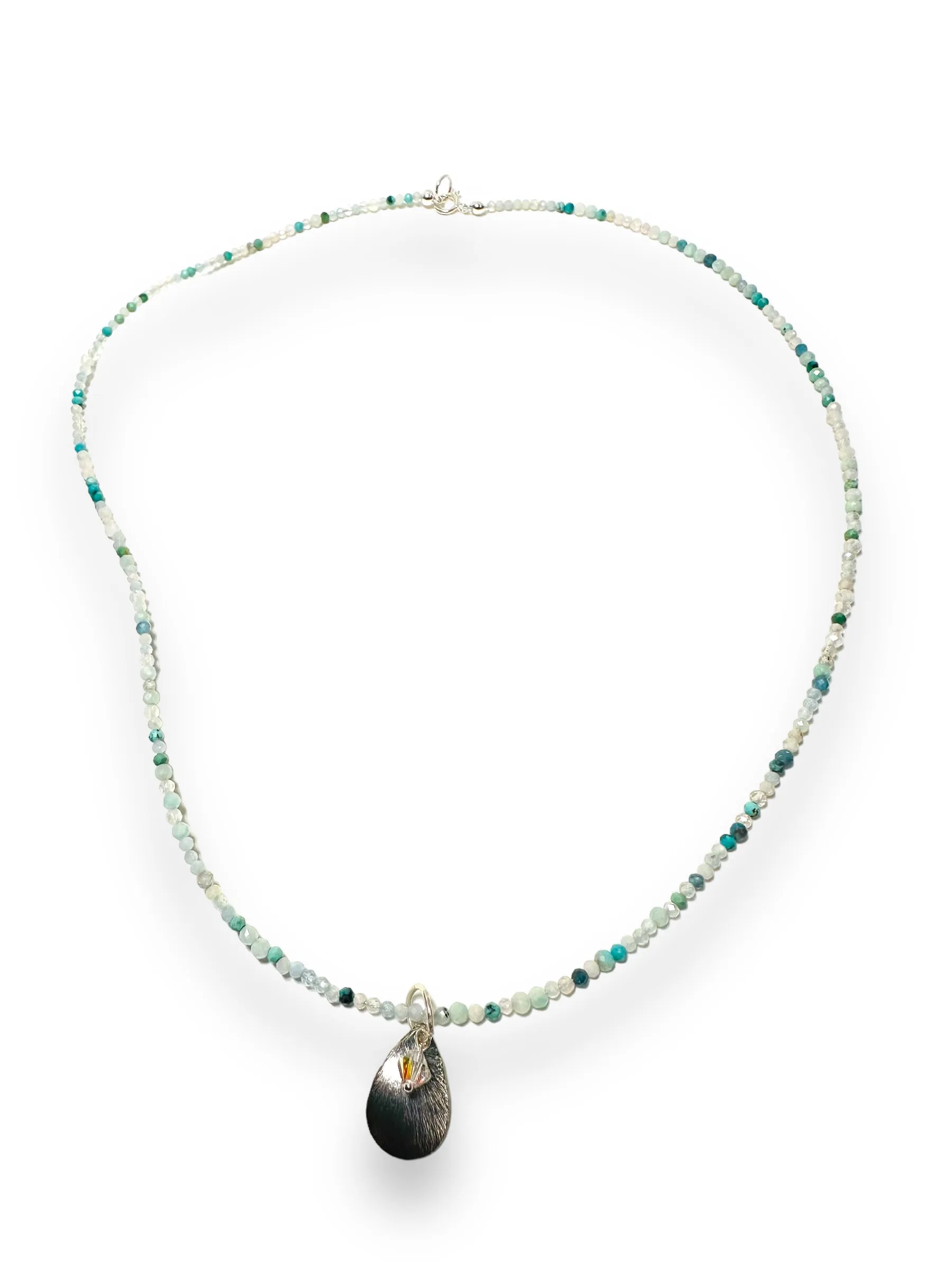 Dainty Beaded Gemstone Necklace-Flat Teardrop