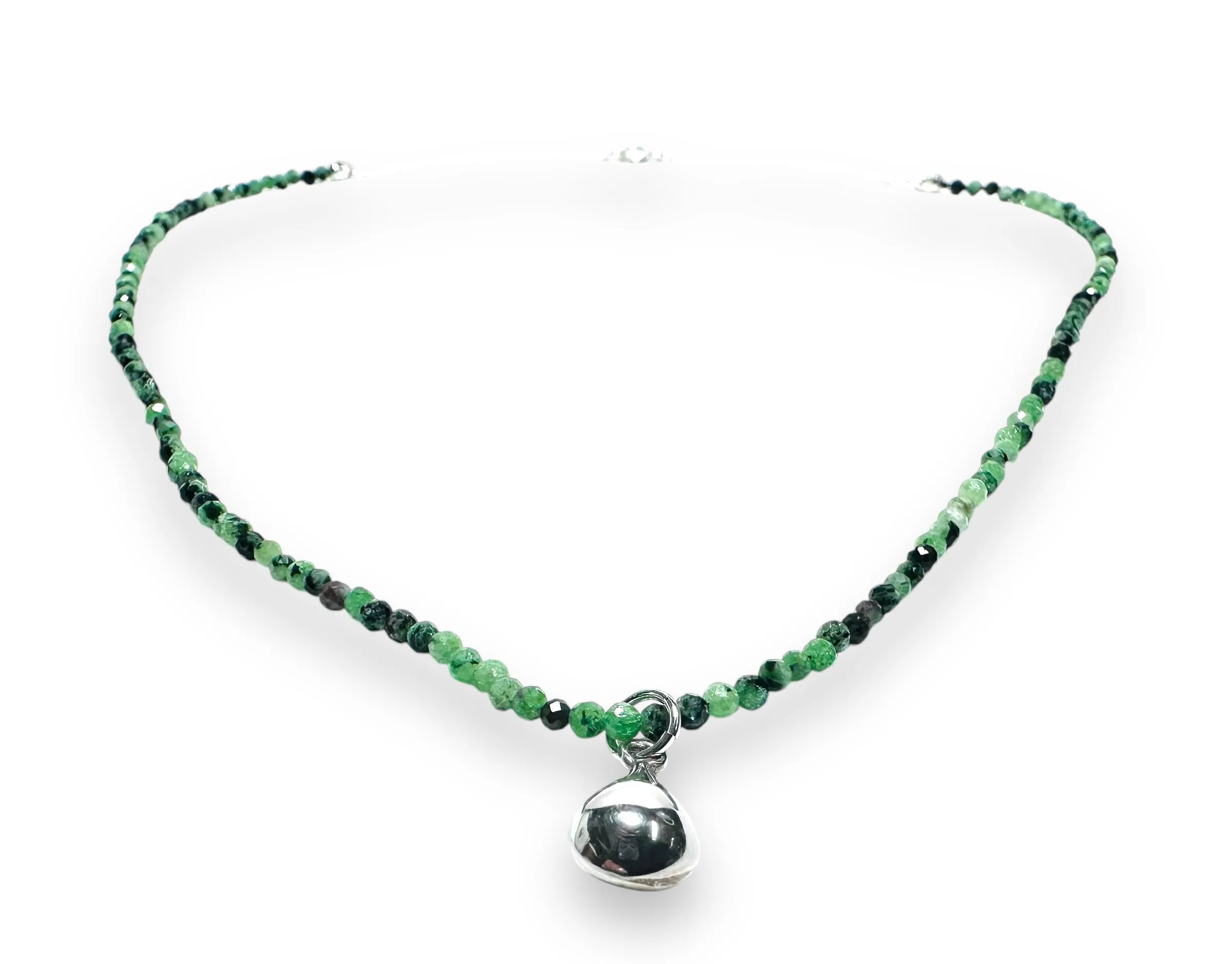 Dainty Beaded Gemstone Necklace-Ruby Zoisite Teardrop