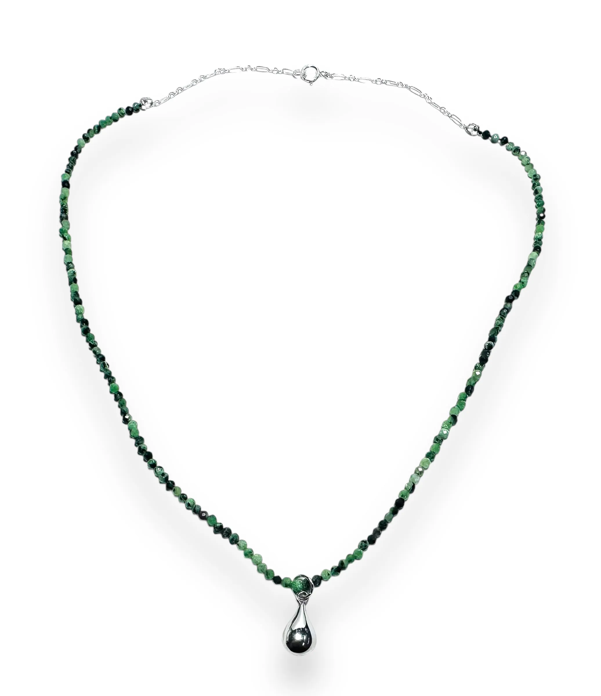 Dainty Beaded Gemstone Necklace-Ruby Zoisite Teardrop