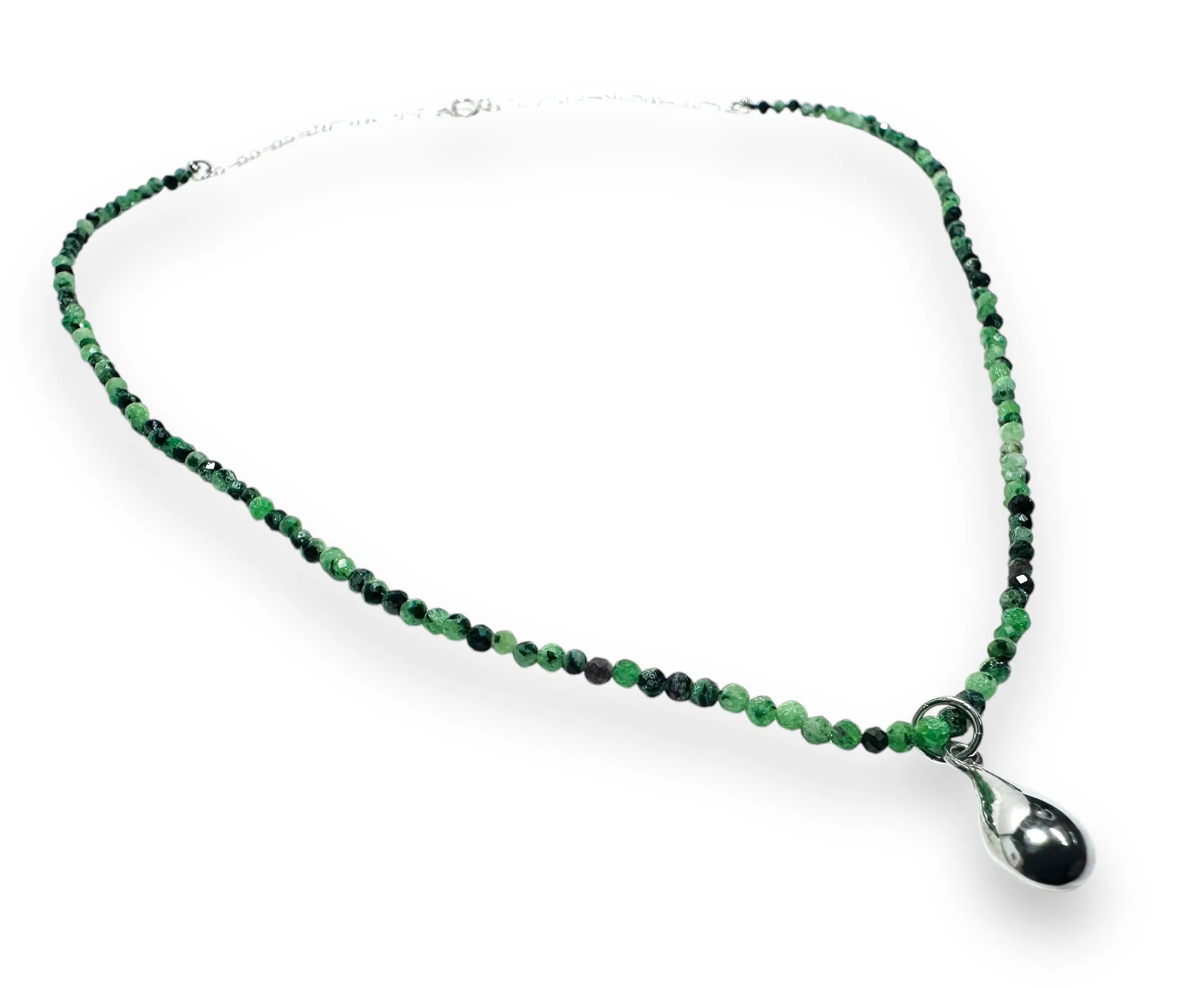 Dainty Beaded Gemstone Necklace-Ruby Zoisite Teardrop