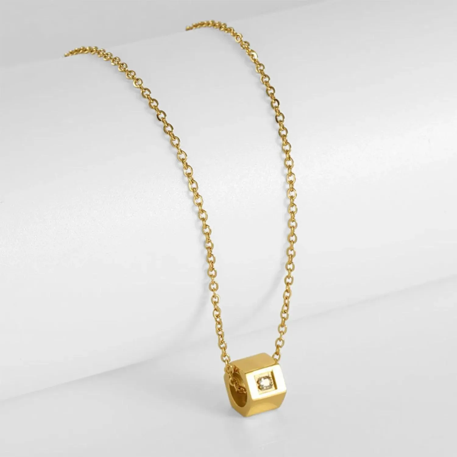 Elegant Zircon Cube Necklace in Gold Plating - Fine Jewelry for Women