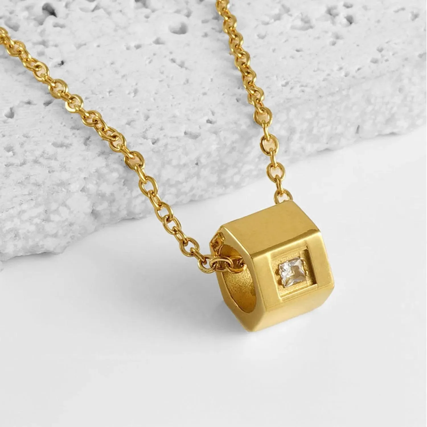 Elegant Zircon Cube Necklace in Gold Plating - Fine Jewelry for Women