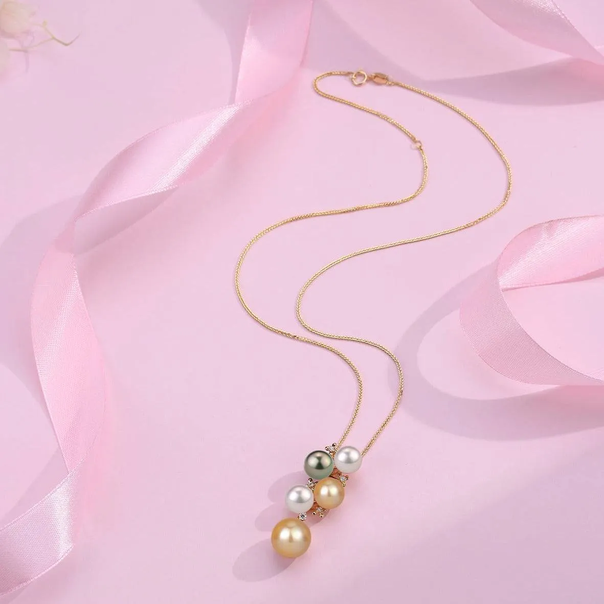 Five-Drop Color South Sea Pearl Gold Pendant 18K Pure Gold