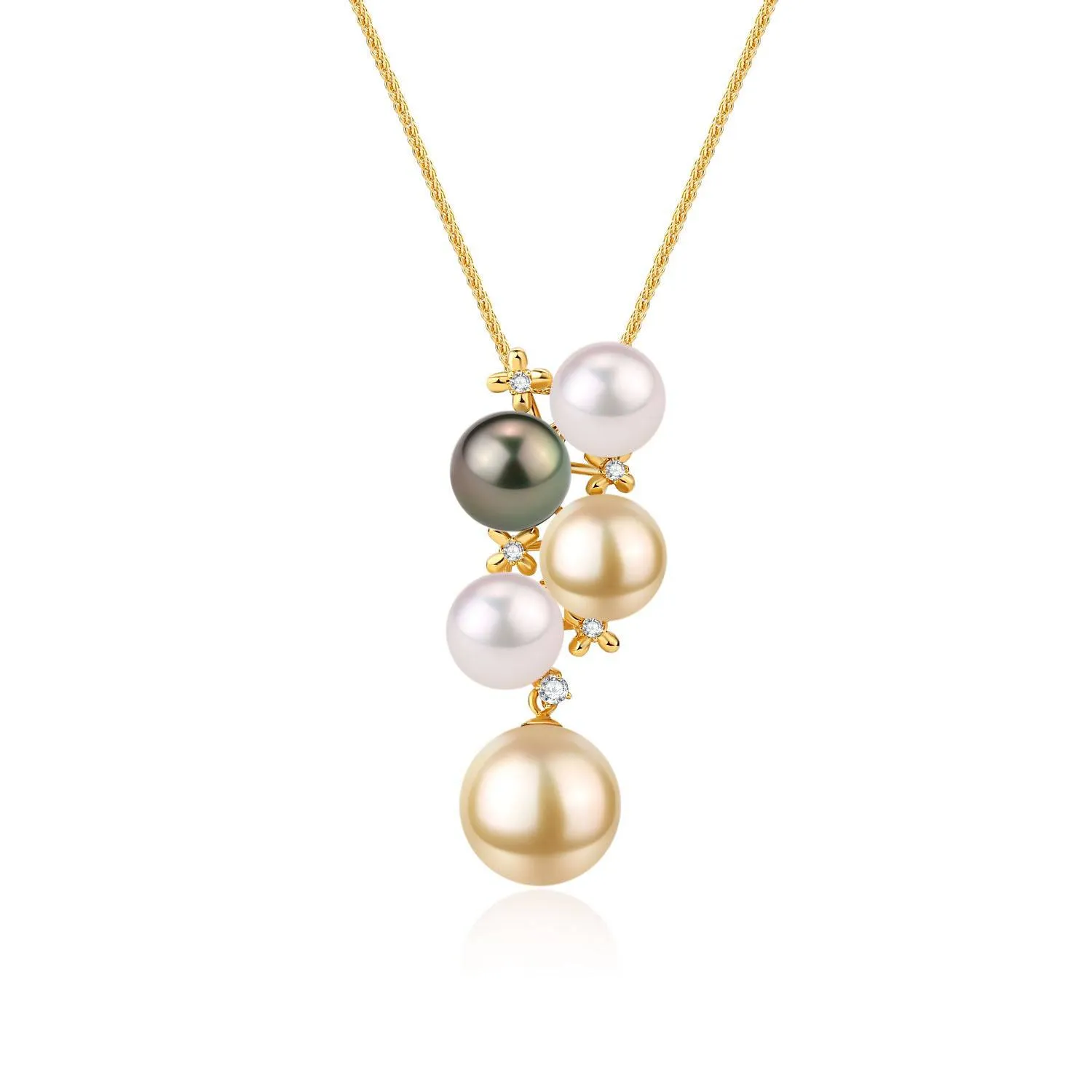 Five-Drop Color South Sea Pearl Gold Pendant 18K Pure Gold