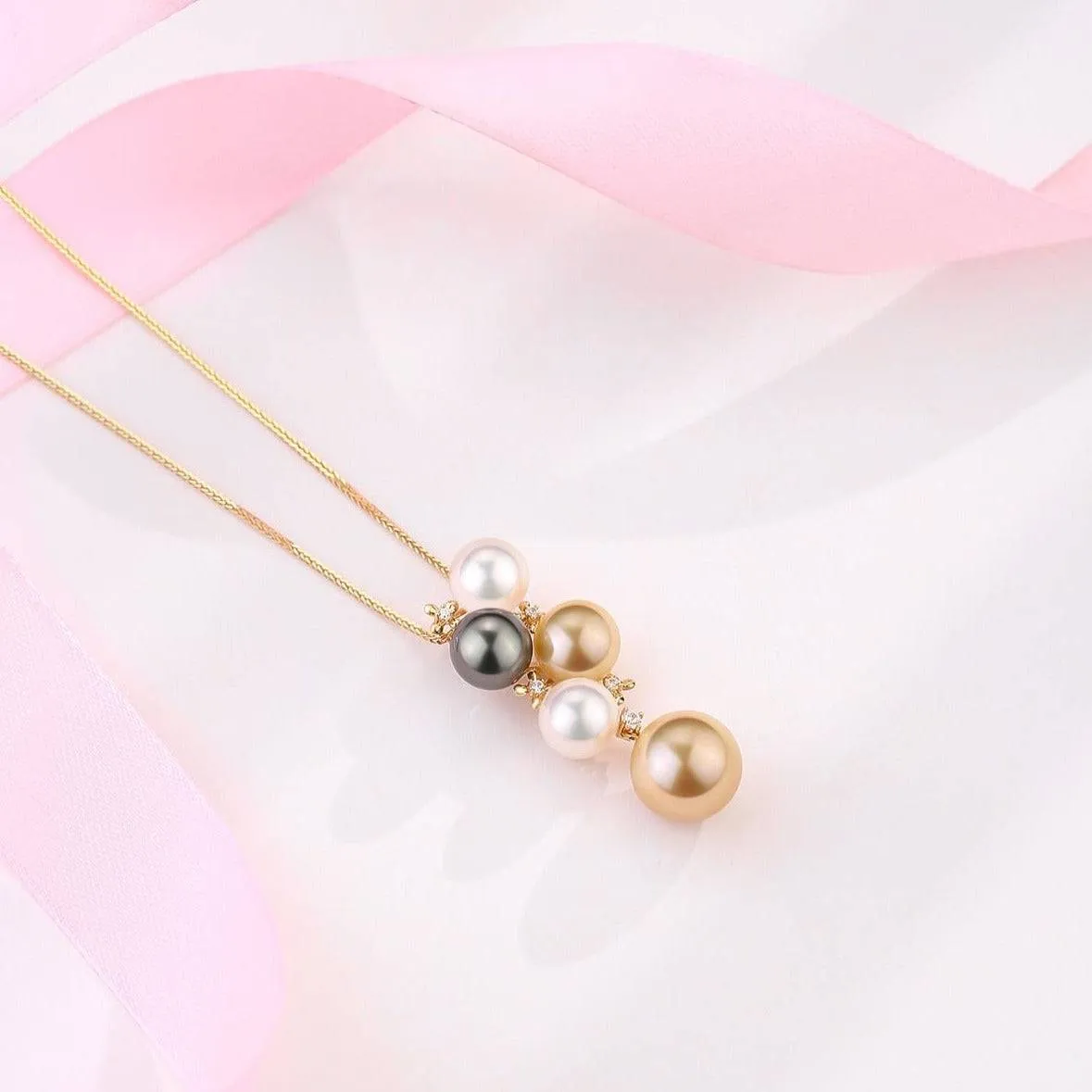 Five-Drop Color South Sea Pearl Gold Pendant 18K Pure Gold