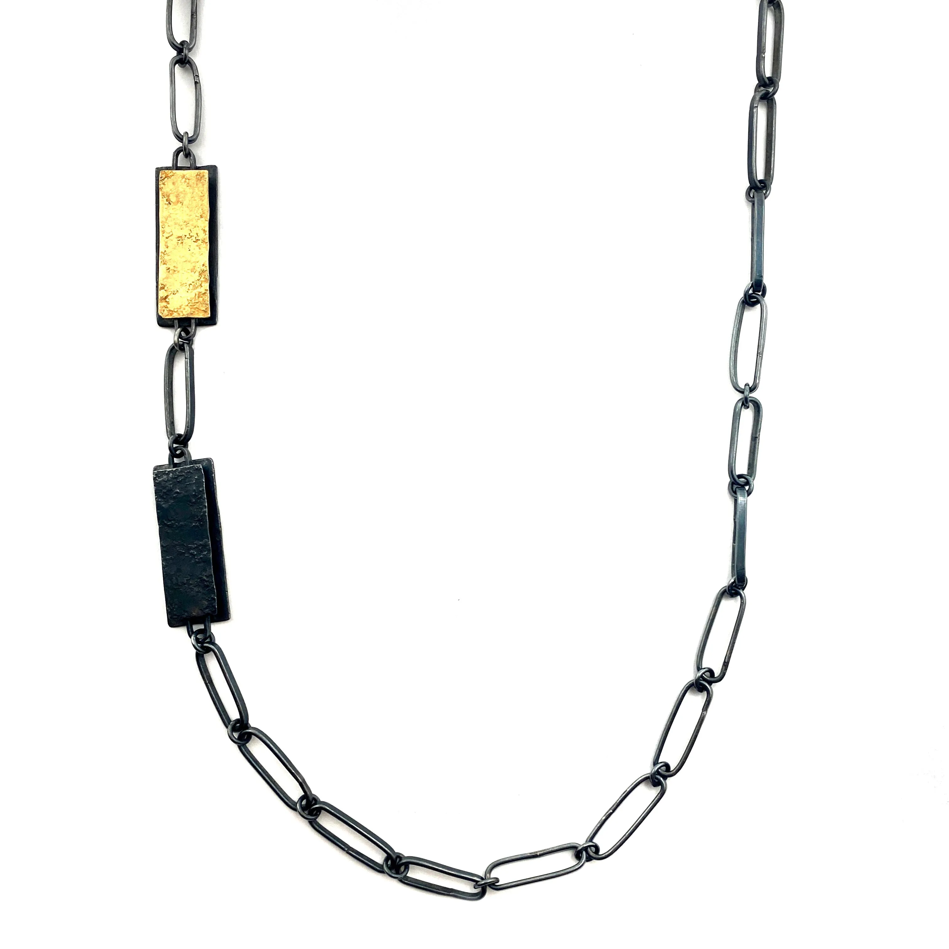 Gold and Oxidized Silver Link Necklace