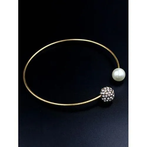 Gold Faux Pearl and Diamante Bead Bangle Necklace