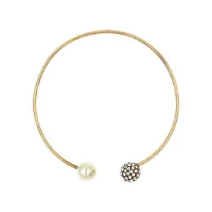 Gold Faux Pearl and Diamante Bead Bangle Necklace