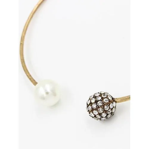 Gold Faux Pearl and Diamante Bead Bangle Necklace