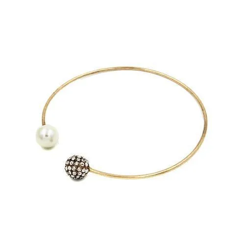 Gold Faux Pearl and Diamante Bead Bangle Necklace