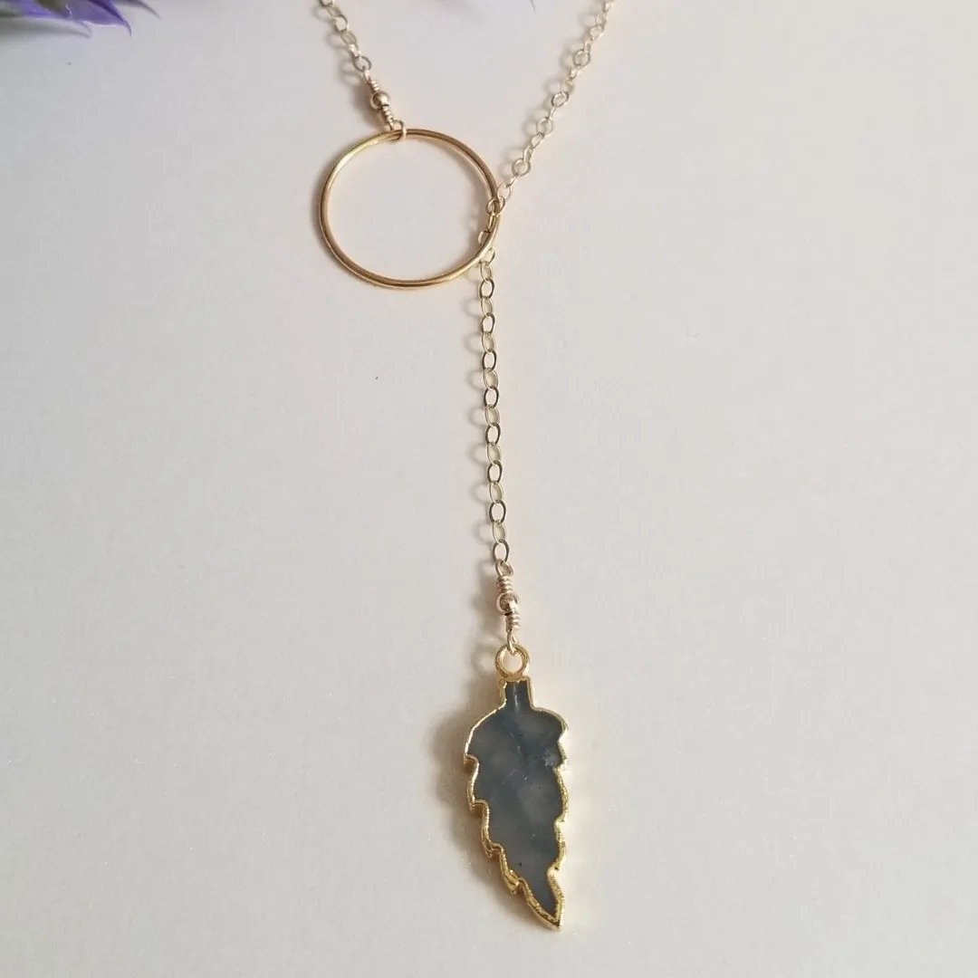 Gold Labradorite Leaf Lariat Necklace