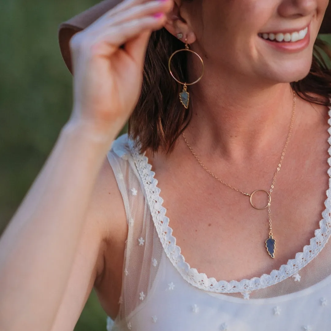 Gold Labradorite Leaf Lariat Necklace