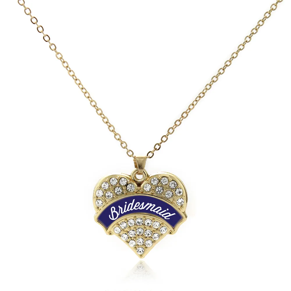 Gold Navy Blue Bridesmaid Pave Heart Charm Classic Necklace