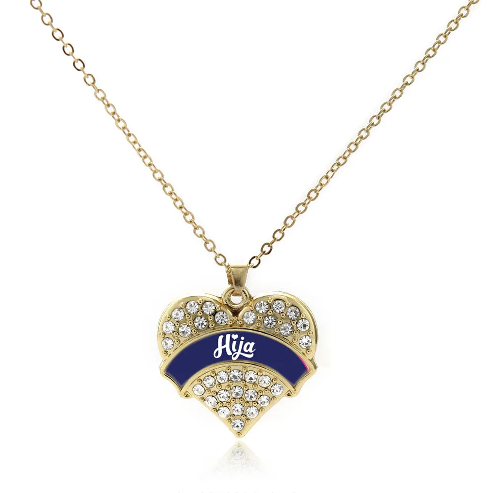 Gold Navy Blue Hija Pave Heart Charm Classic Necklace