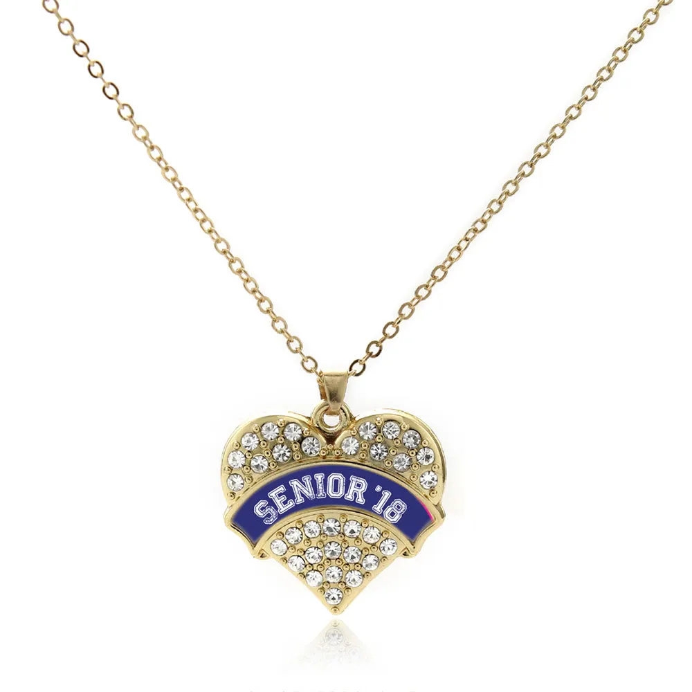 Gold Navy Blue Senior 2018 Pave Heart Charm Classic Necklace