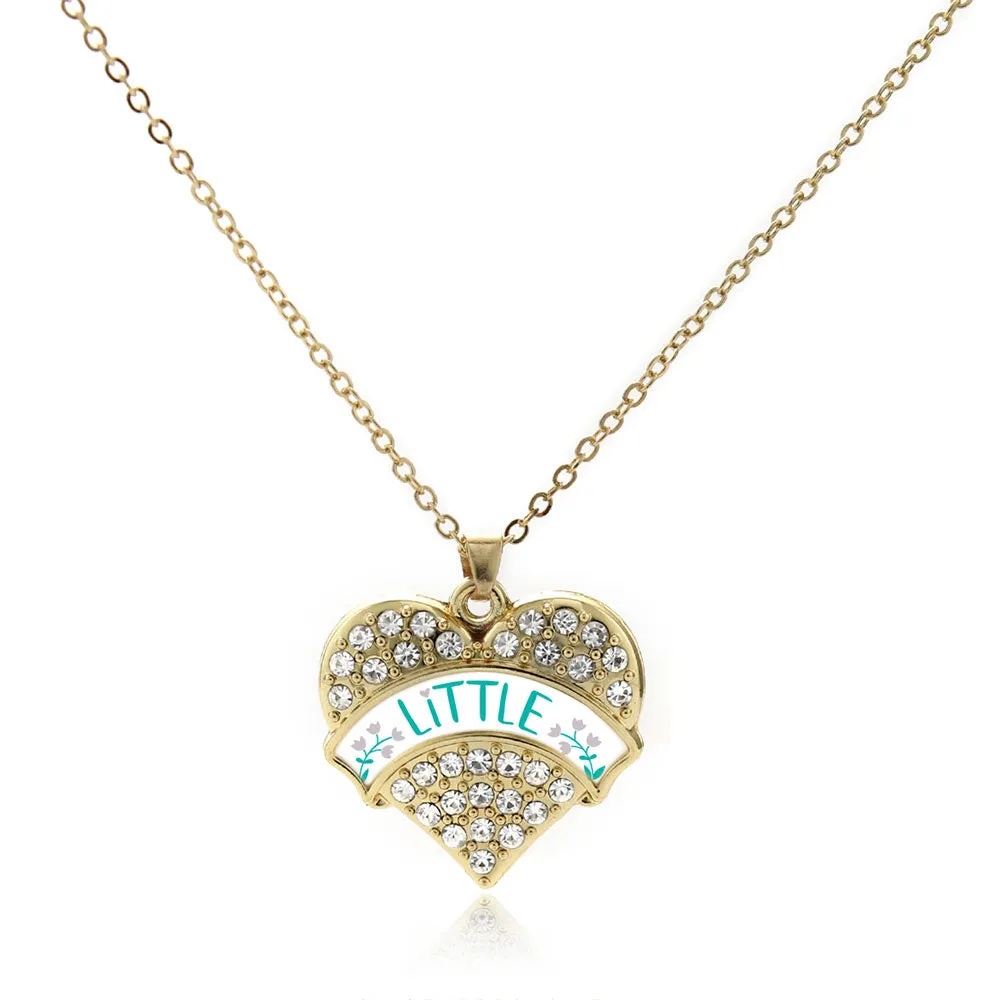 Gold Teal and Gray Little Pave Heart Charm Classic Necklace