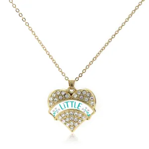 Gold Teal and Gray Little Pave Heart Charm Classic Necklace