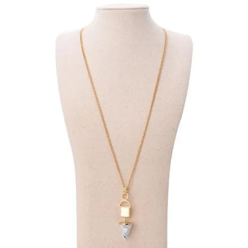 Golden Cone Stone Pendant Chain Necklace