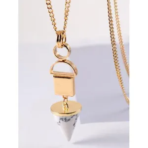 Golden Cone Stone Pendant Chain Necklace