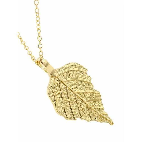 Golden Textured Leaf Drop Curb Chain Necklace