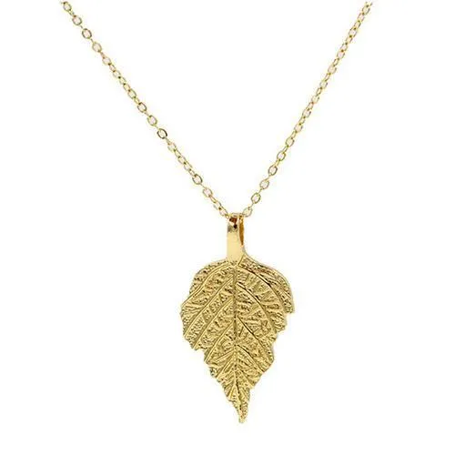 Golden Textured Leaf Drop Curb Chain Necklace