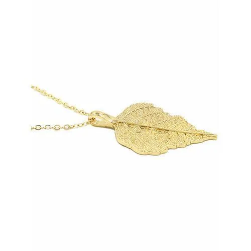 Golden Textured Leaf Drop Curb Chain Necklace