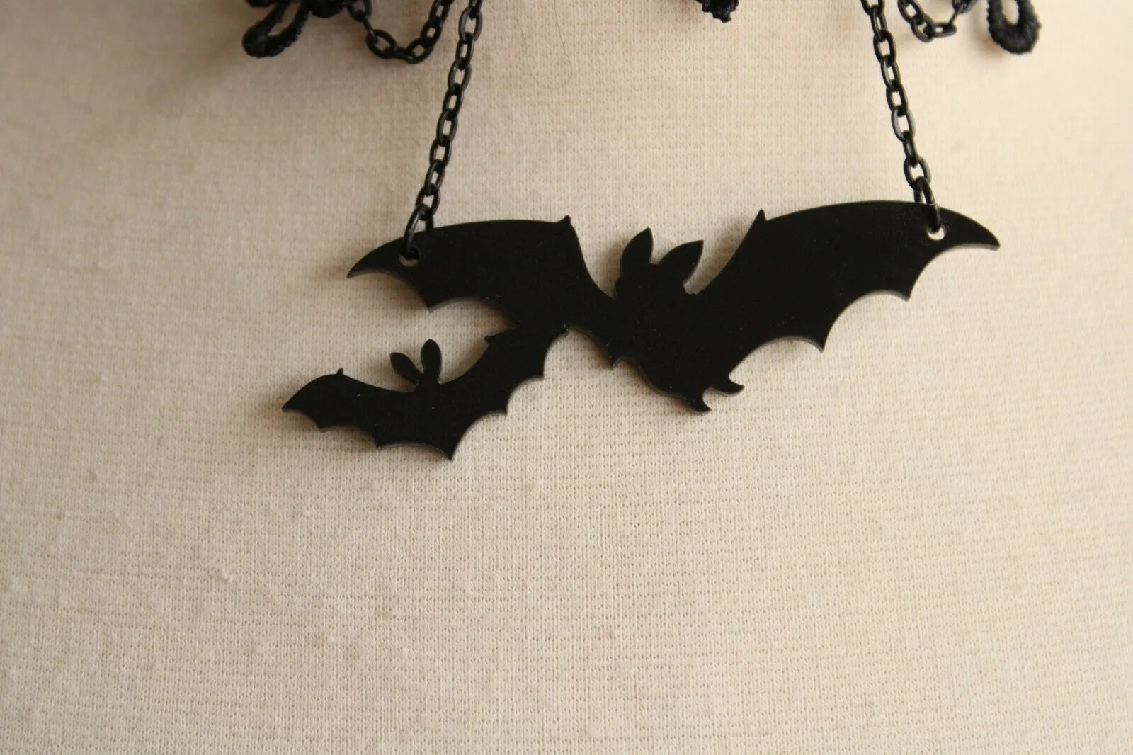 Goth Choker Necklace, Black Lace and Bats