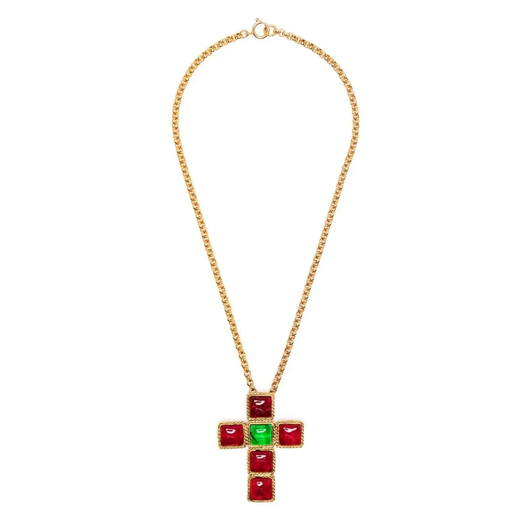 Gripoix Cabochon Cross Motif Necklace