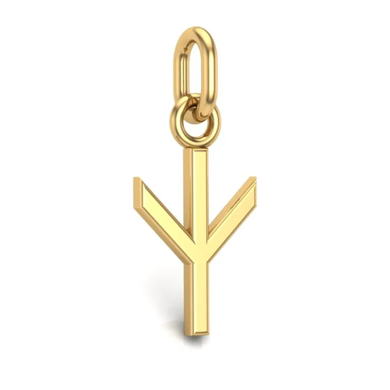 Handcrafted Miniature Algiz Pendant - Gold