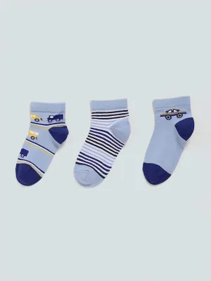 HOP Kids Blue Vehicle Printed Socks - Pack of 3