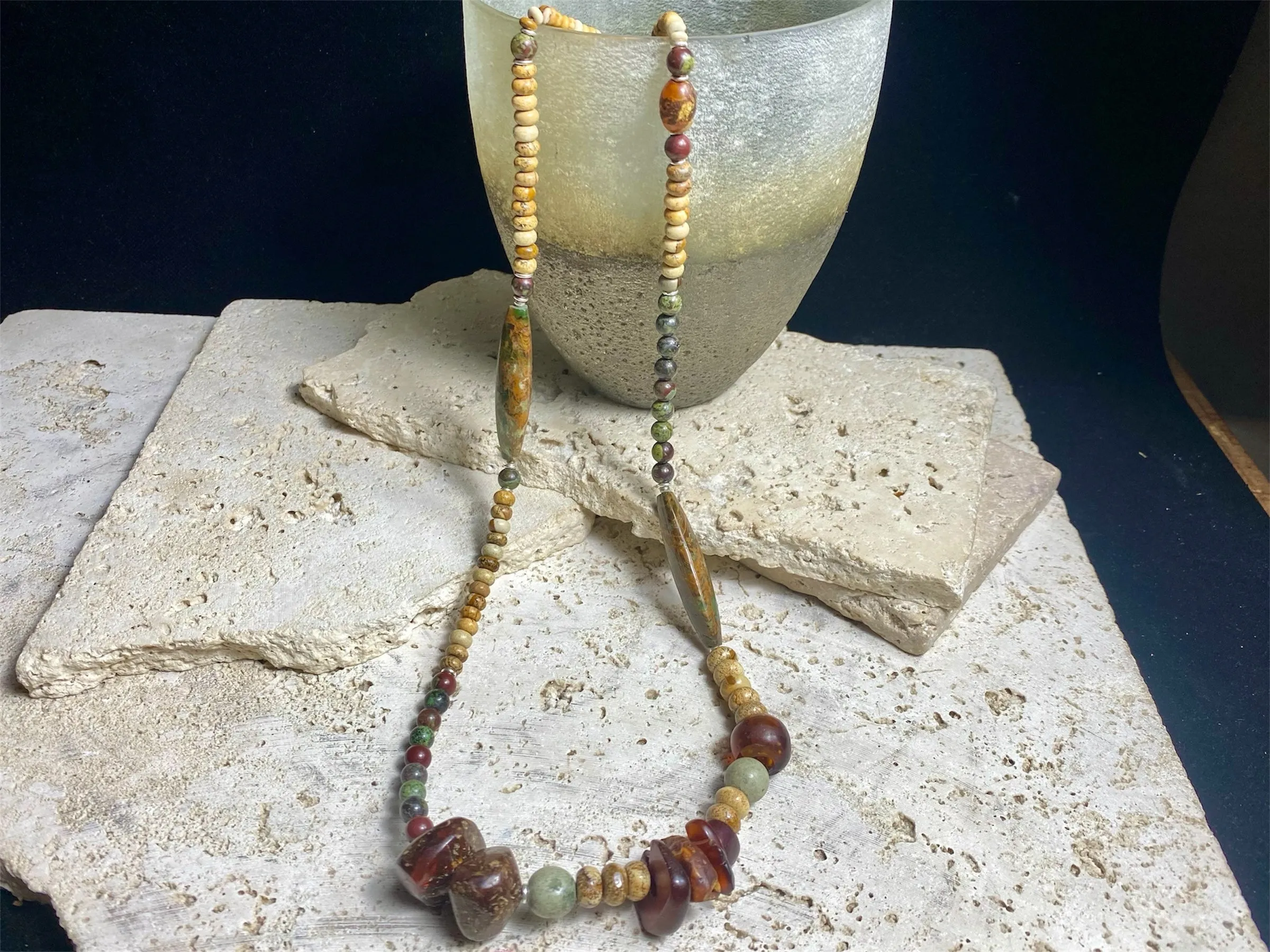 Jasper, Bloodstone And Amber Necklace