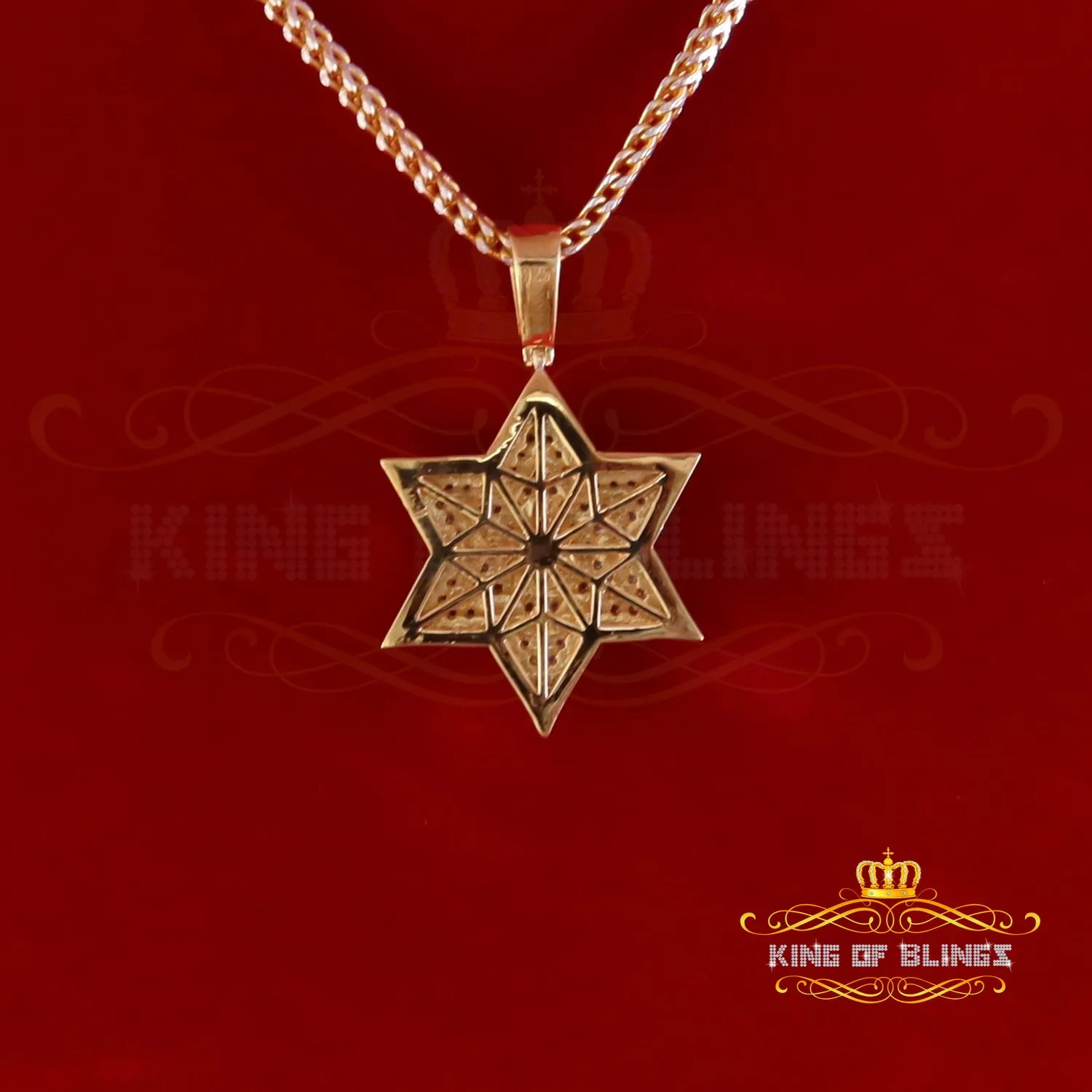 King Of Bling's 2.50ct VVS 'D' Moissanite Yellow Men's Six Pointed Star of David Silver Pendant