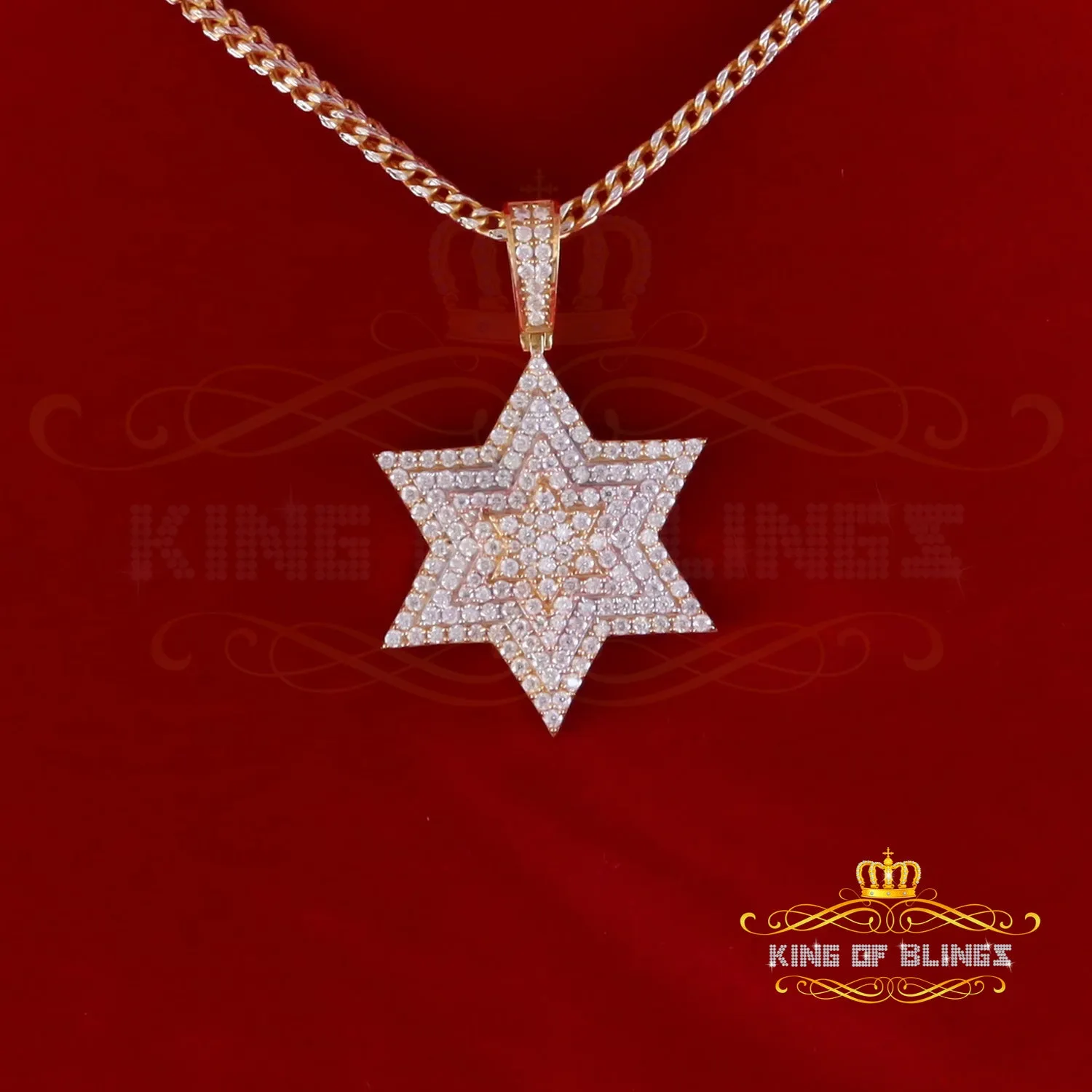 King Of Bling's 2.50ct VVS 'D' Moissanite Yellow Men's Six Pointed Star of David Silver Pendant